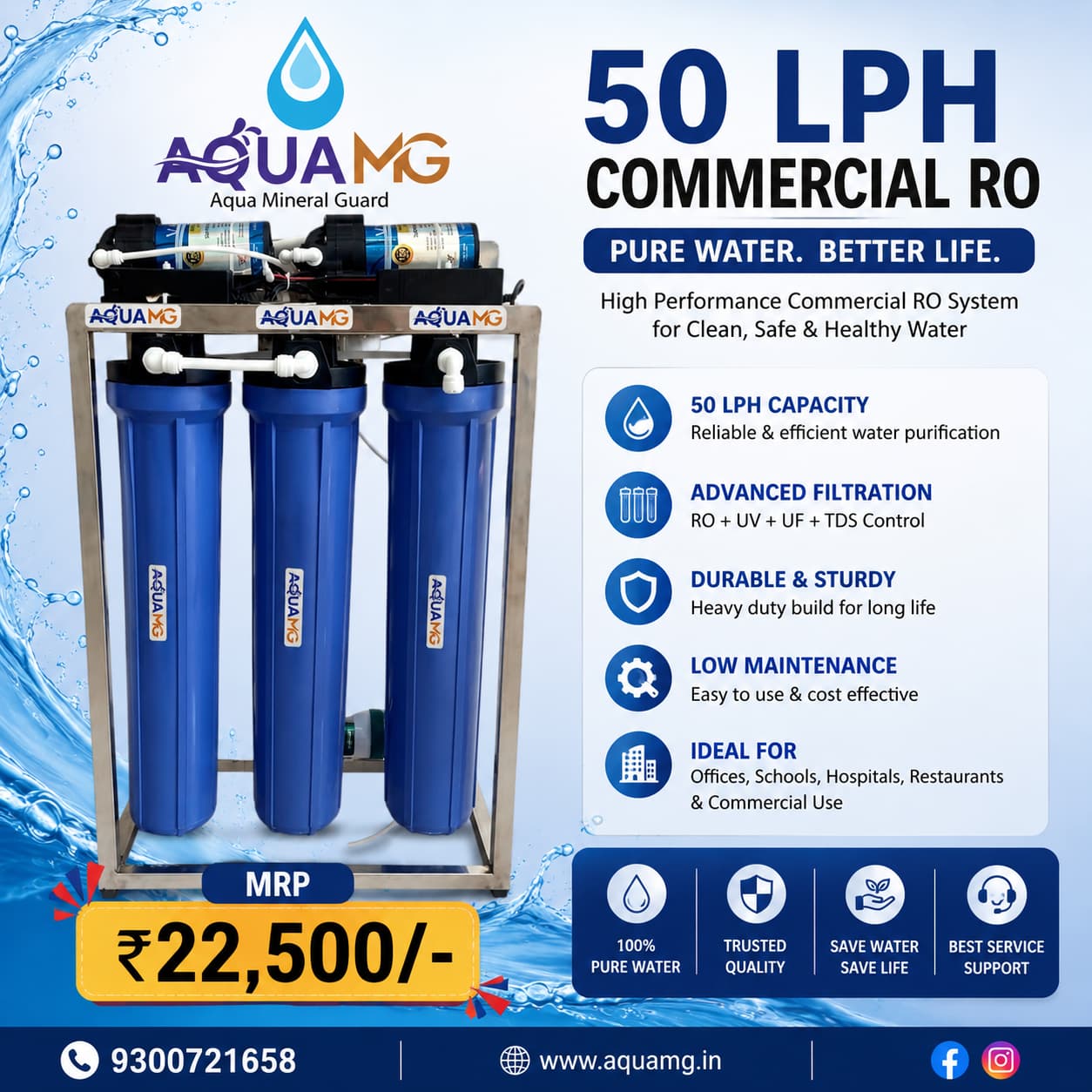 AquaMG 50 LPH Commercial RO Water Purifier
